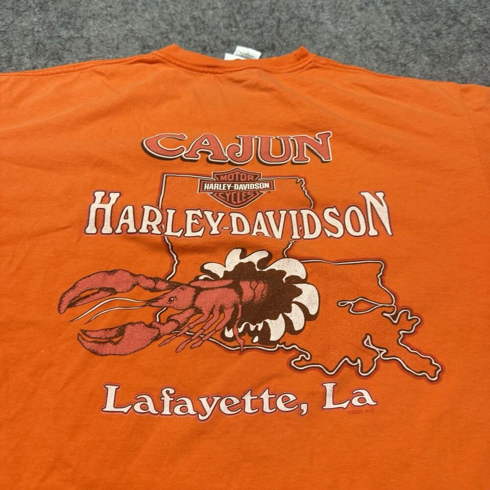 VTG 2002 Harley Davidson Cajun Lafayette LA Shirt XL Hanes Beefy Crawfish Orange